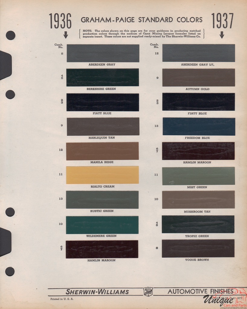 1935 Graham Paint Charts Williams 1